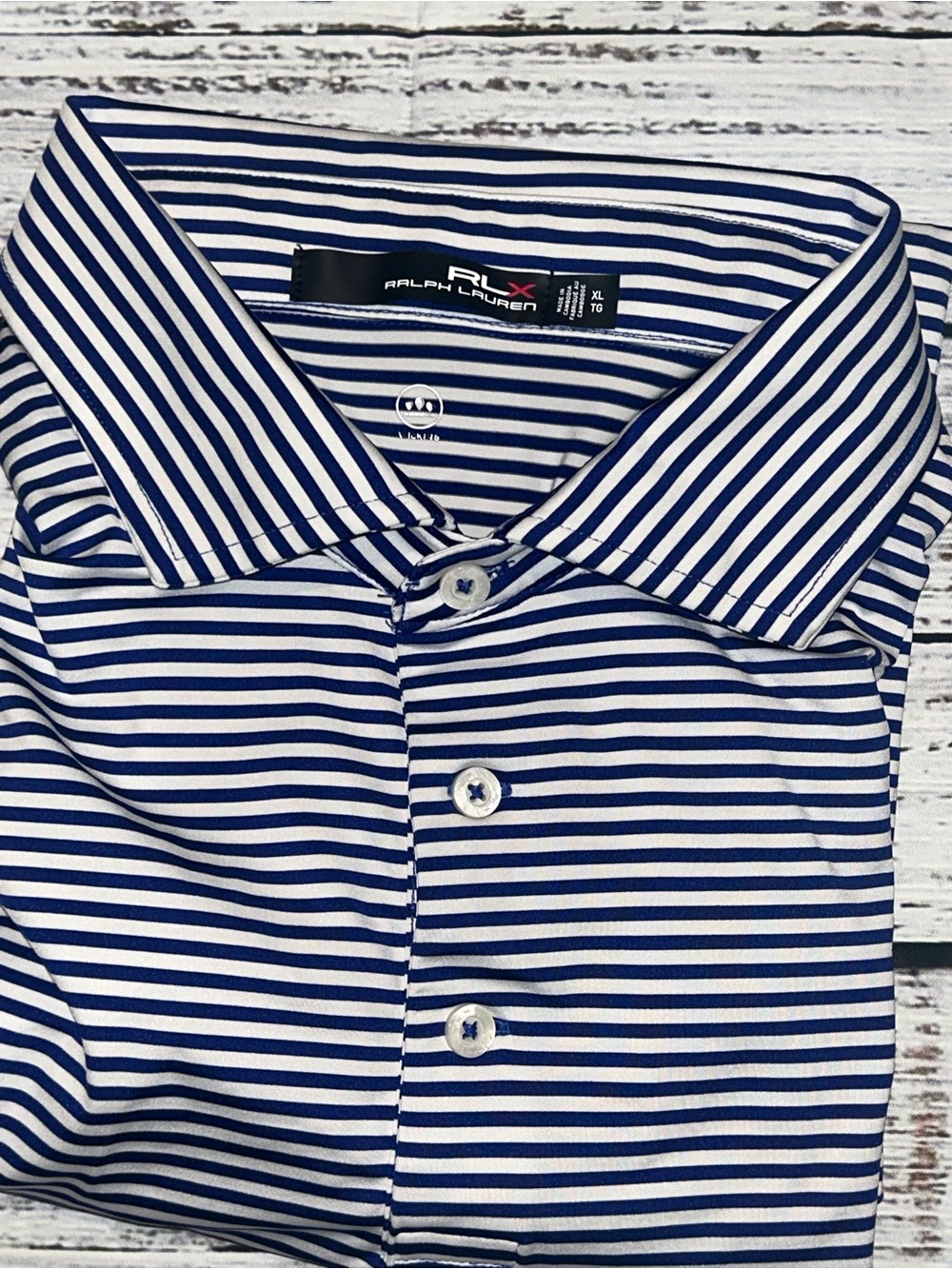 RLX Ralph Lauren Mens Golf Polo Shirt Size XL Blue White Striped Performance - Picture 7 of 8